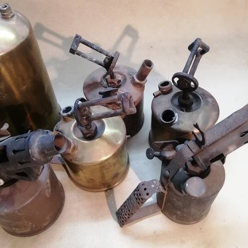 Huge Group of Solid Brass Vintage paraffin Blow Torches