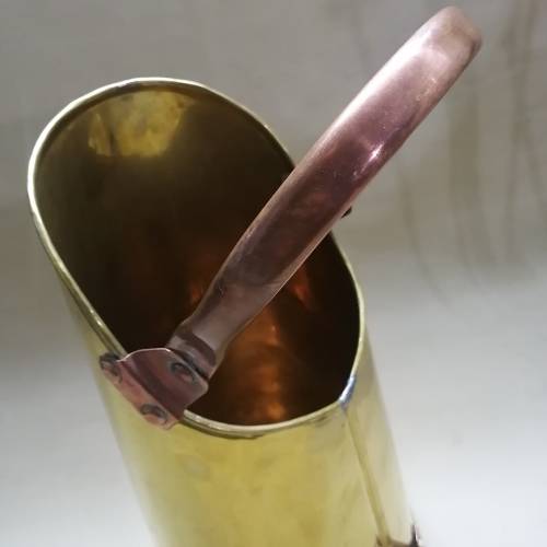 VINTAGE SOLID YELLOW AND RED COPPER COAL SCUTTLE