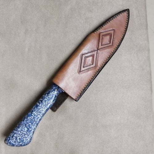 MAGNIFICENT HAND FORGED KNIFE WITH LEATHER SHEATH 320MM LONG