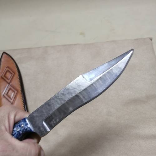 MAGNIFICENT HAND FORGED KNIFE WITH LEATHER SHEATH 320MM LONG