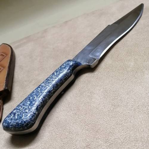 MAGNIFICENT HAND FORGED KNIFE WITH LEATHER SHEATH 320MM LONG
