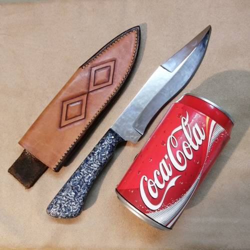 MAGNIFICENT HAND FORGED KNIFE WITH LEATHER SHEATH 320MM LONG
