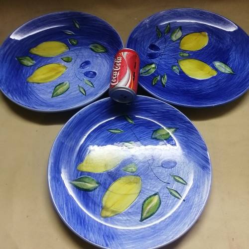 Three Gigantic Lemons Hand Painted Dinner Plates From Italy (350mm)