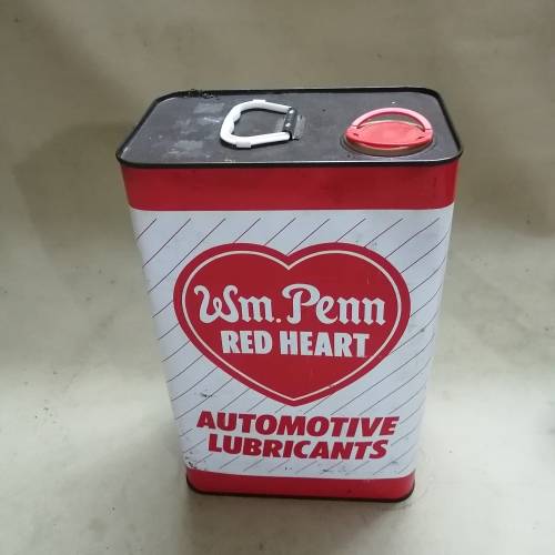VINTAGE WM PENN RED HEART 5LT GEAR OIL TIN - SEALED AND FULL