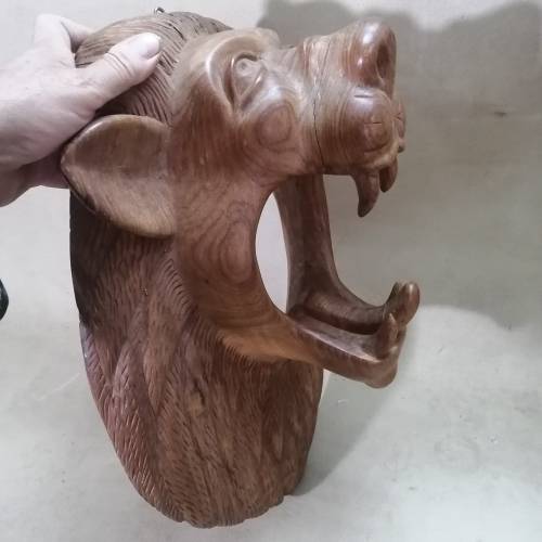 MAGNIFICENT LARGE SOLID WOOD LION AFRICAN MASK CARVING