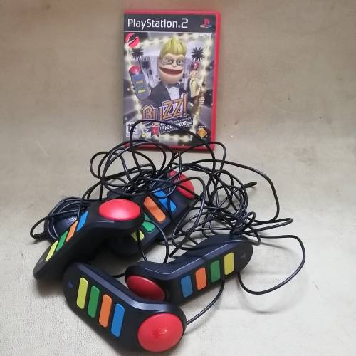 COMPLETE PS2 BUZZ CONTROLLERS AND MEGA QUIZ GAME BUNDLE