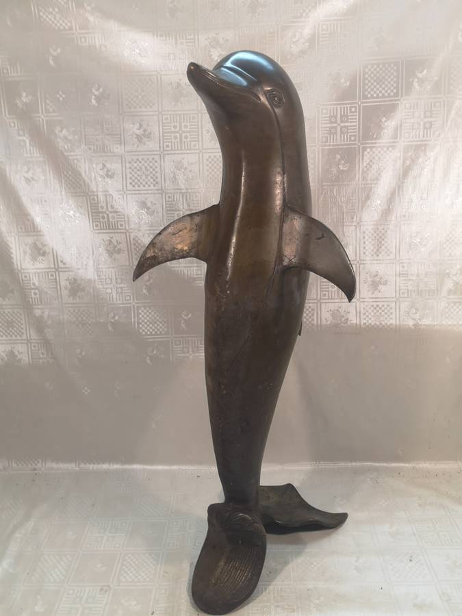 GIGANTIC VINTAGE NAUTICAL BRONZE COASTAL PORTSIDE DAUPHIN (820MM)