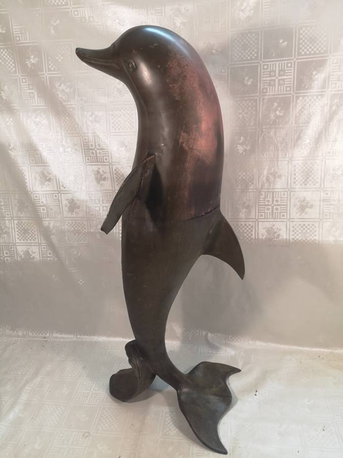 GIGANTIC VINTAGE NAUTICAL BRONZE COASTAL PORTSIDE DAUPHIN (820MM)