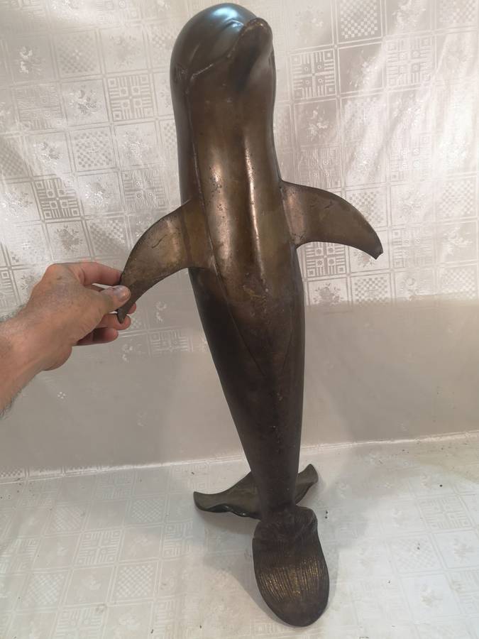 GIGANTIC VINTAGE NAUTICAL BRONZE COASTAL PORTSIDE DAUPHIN (820MM)