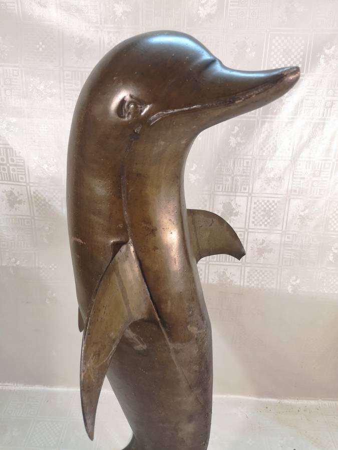 GIGANTIC VINTAGE NAUTICAL BRONZE COASTAL PORTSIDE DAUPHIN (820MM)