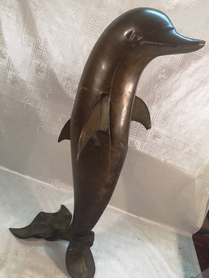 GIGANTIC VINTAGE NAUTICAL BRONZE COASTAL PORTSIDE DAUPHIN (820MM)