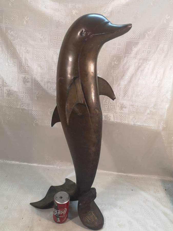 GIGANTIC VINTAGE NAUTICAL BRONZE COASTAL PORTSIDE DAUPHIN (820MM)