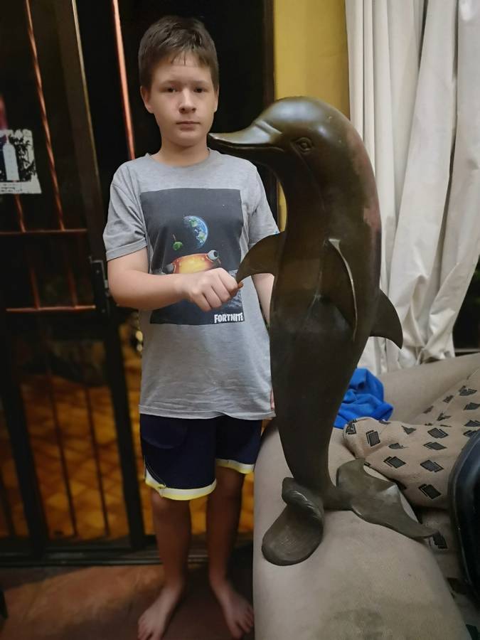 GIGANTIC VINTAGE NAUTICAL BRONZE COASTAL PORTSIDE DAUPHIN (820MM)