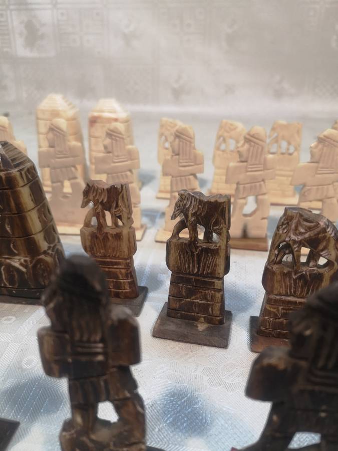 Vintage Carved Camel Bone Egyptian Chess Set