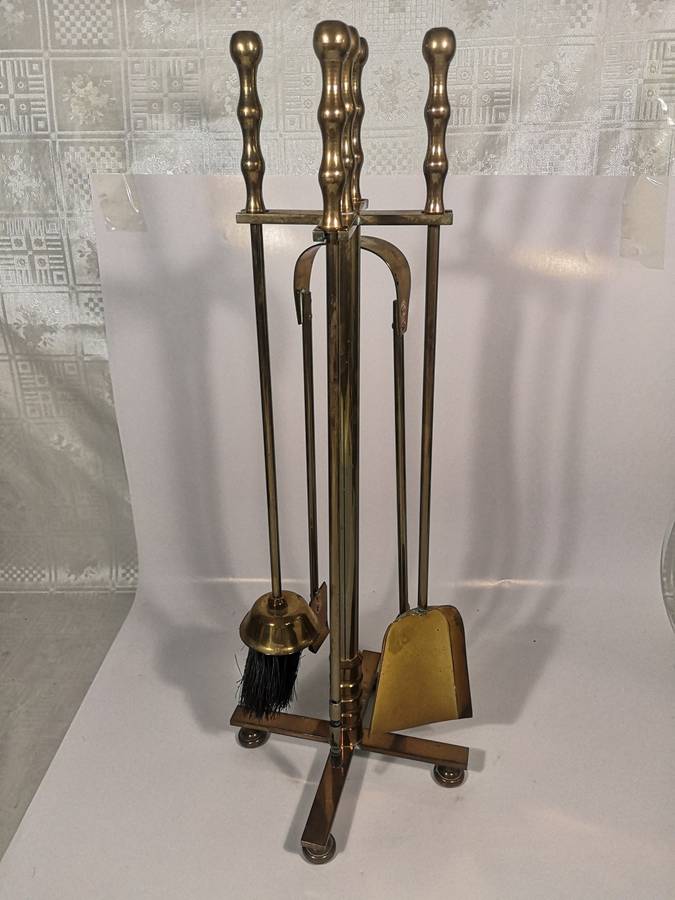 Made in England Antique Fireplace Solid Brass 4Pcs Tools Set with Stand - 600mm