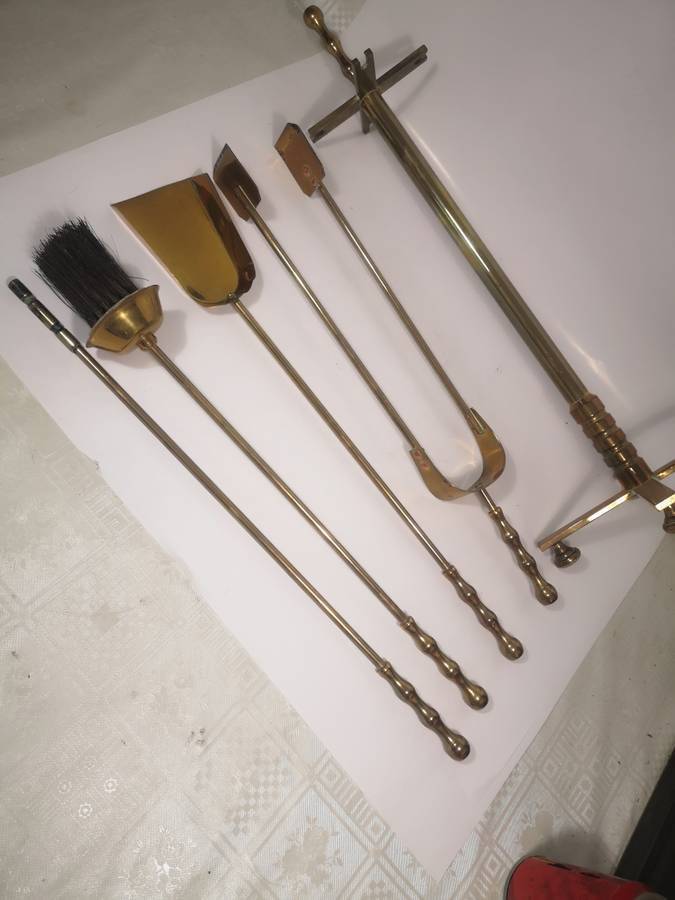 Made in England Antique Fireplace Solid Brass 4Pcs Tools Set with Stand - 600mm