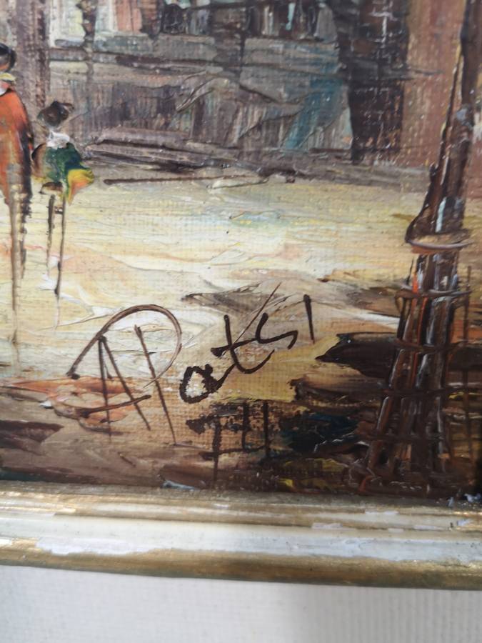 Original Vintage Oil Painting of Moulin Rouge - People in Street Scene - Signed