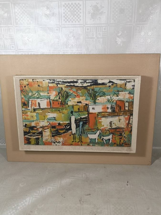 MAGNIFICENT AFRICAN TOWNSHIP SCENE ORIGINAL OIL ON BOARD SIGNED BY ARTIST