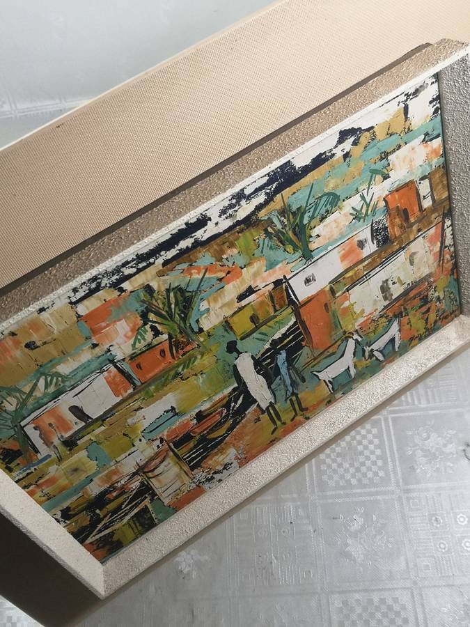MAGNIFICENT AFRICAN TOWNSHIP SCENE ORIGINAL OIL ON BOARD SIGNED BY ARTIST