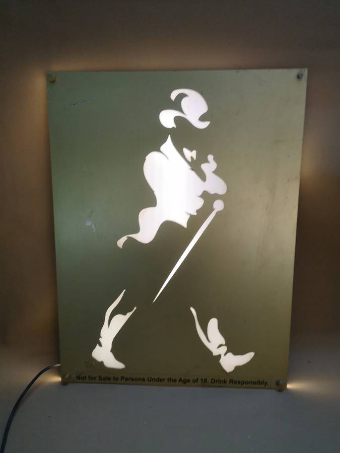 ORIGINAL JOHNNIE WALKER STRIDING MAN LED LIGHT BOX WITH BRASS FRONT