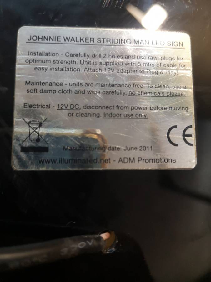ORIGINAL JOHNNIE WALKER STRIDING MAN LED LIGHT BOX WITH BRASS FRONT