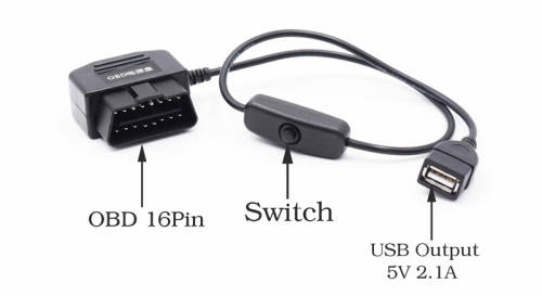 Obd2 16Pin Car Dc-Dc Converter Module Usb Port & Switch, 12V 24V To 5V 2.1A