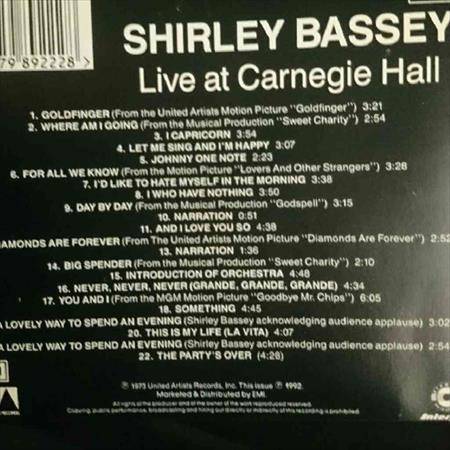 Shirley Bassey:Live at Carnegie Hall : CD