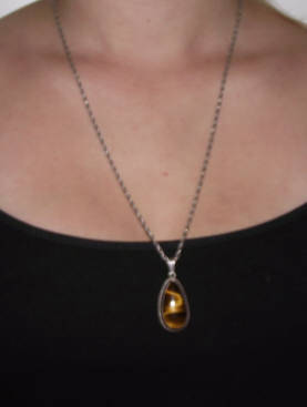 Vintage Chain with Tigers Eye Stone Pendant set in Silver