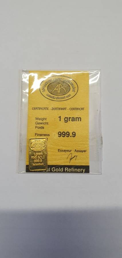 1 gram pure gold bar by Istanbul Gold Refinery