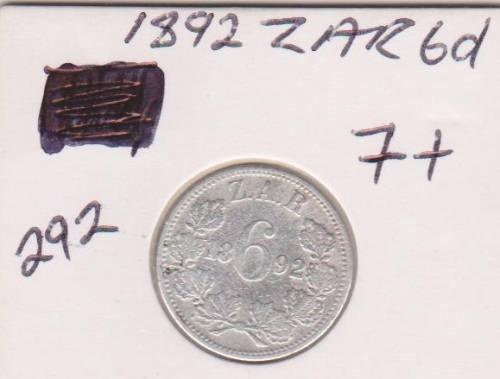 1892 ZAR Sixpence  F+   Starting @ R1   WoW  WoW WoW  Only 28 300 Minted Rare Coin
