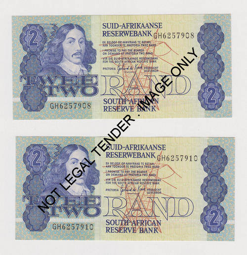 2 x R2 Notes Gerhard de Kock GH 6257908 and GH 6257910 - UNC