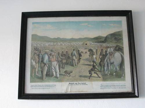 BESOEK VAN PIET RETIEF EN SY ESKORT AAN DINGAAN FRAMED PRINT WITH GLASS SIZE 78CMX61.5CM