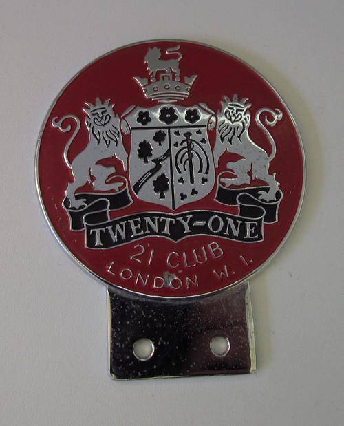 Enameled Twenty-One / 21 Club London W. I. Car Badge -- Size:10cm x 8cm