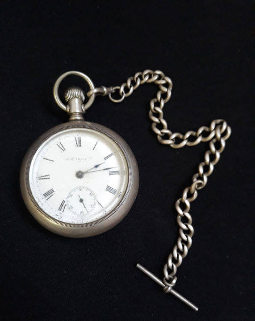 Large ELGIN Sterling Silver Hall Marked  Mens Pocket Watch and Hall Marked Chain