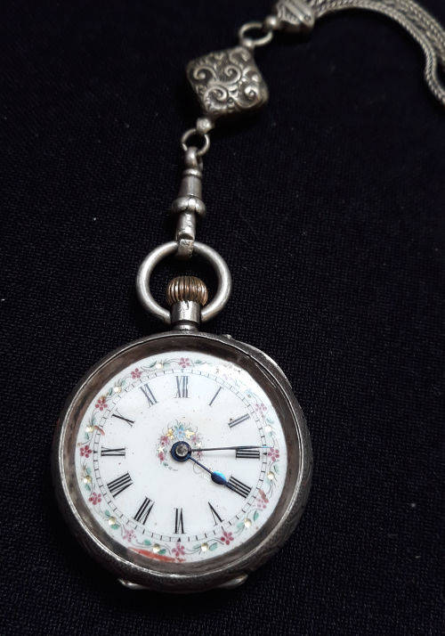 1800's Sterling Silver Ladies Pocket Watch Hall Marked Two Bears 0.935 Silver