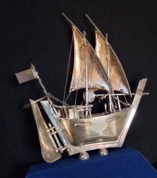 Vintage Middle Eastern Dhow Sailing Ship Sterling Silver Marked 925 Silver in Case