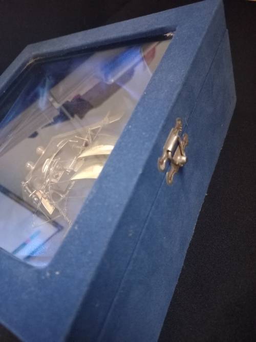 Vintage Middle Eastern Dhow Sailing Ship Sterling Silver Marked 925 Silver in Case