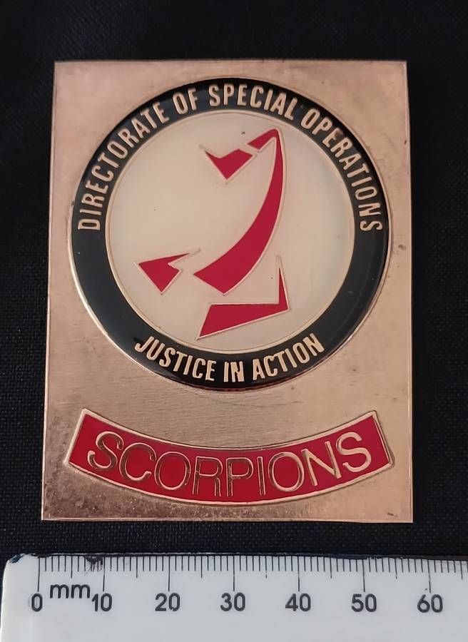 SCORPIONS PLAQUE BADGE SA. DIRECTORATE OF SPECIAL OPERATIONS ESTABLISHED 1999      C15