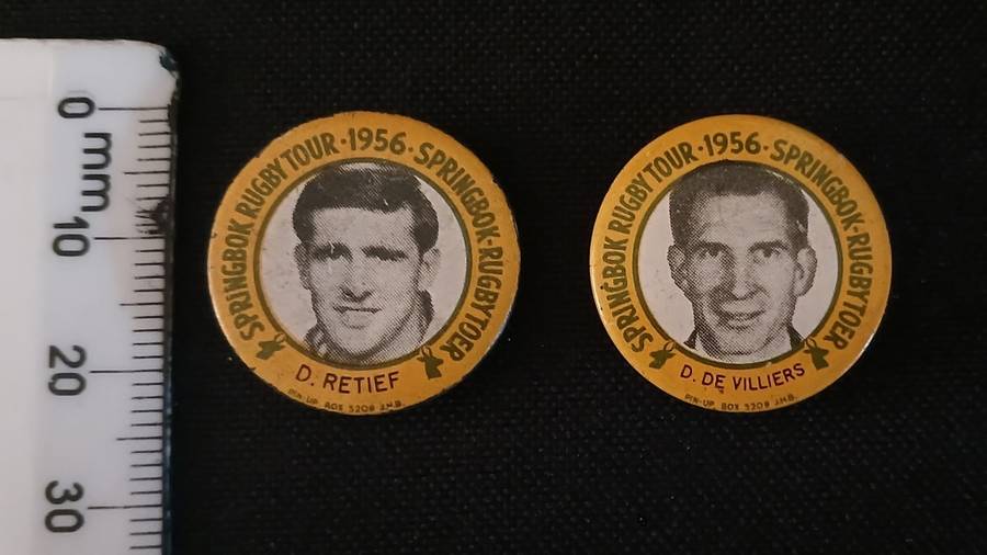 1956 SPRINGBOK RUGBY TOUR DAN DE VILLIERS AND D. RETIEF  BADGES                 C44