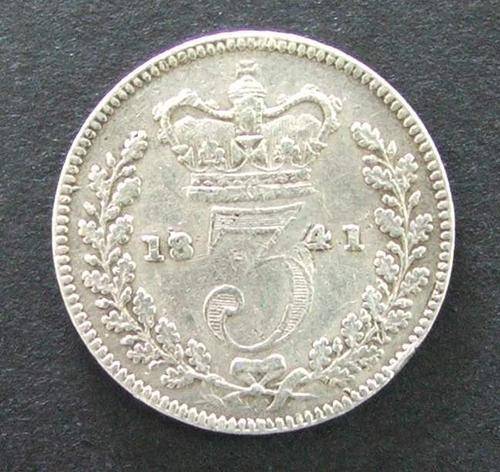 1841- 0.925 Silver Great Britian 3 Pence - Fine