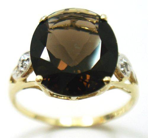 10 KT SOLID YELLOW GOLD AND 5.1 CT SMOKY TOPAZ & DIAMOND RING SIZE 7 !!!!!!! WOW!!!!