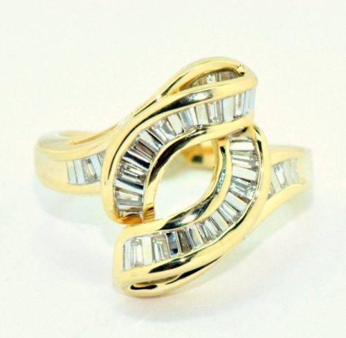 HIGH KARAT GOLD!!!!SOLID GOLD RING 14KT YELLOW AND WHITE GOLD BAGUETTE .65CTW DIAMONDS CLUSTER RING