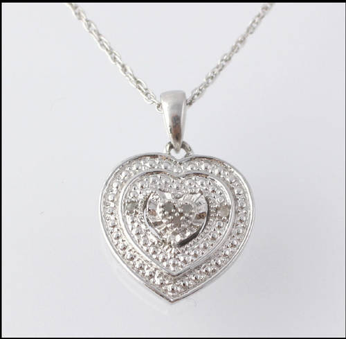 DIAMOND HEART PENDANT CHAIN NECKLACE 20 INCH STERLING SILVER