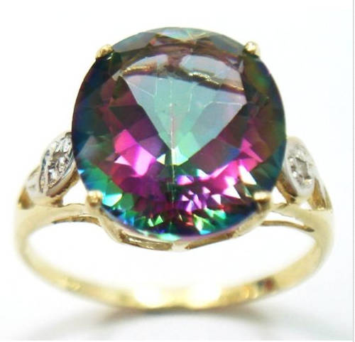 NEW SOLID 10KT YELLOW GOLD 5.1 CT MYSTIC TOPAZ DIAMOND RING SIZE 7