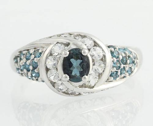 SOLID GOLD 14K WHITE GOLD BLUE TOURMALINE WHITE SAPPHIRE RING, HIGH KARAT GOLD!!!
