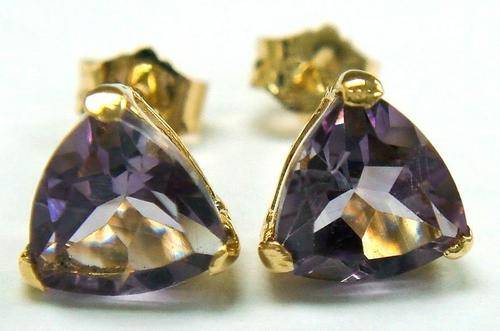 10KT SOLID GOLD TRILLION CUT AMETHYST STUD EARRINGS!! REAL GOLD!! REAL AMETHYST!!! WOWW!!!