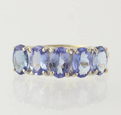TANZANITE RING SOLID 10K YELLOW GOLD OVAL CUT 5 STONE 2.40 CT!!  GRRRREAT  R1 START!!!!!