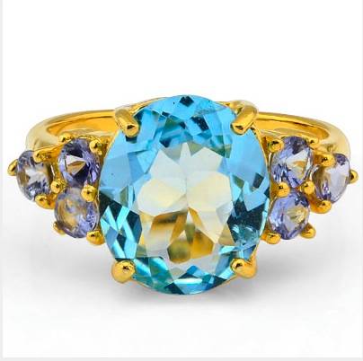 5.190 CT SKY BLUE TOPAZ WITH 0.740 CT TANZANITE PLATINUM OVER STERLING SILVER RING  CRAZY R1 START!!