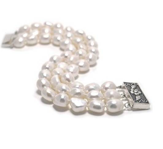 EXCELLENT TRIPLE 9 - 10 mm BAROQUE PEARL BRACELET GENUINE CULTURED PEARLS SPECIAL R1 START!!