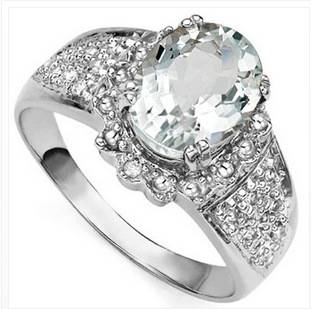 STUNNING 2.207 CARAT AQUAMARINE & GENUINE DIAMOND PLATINUM OVER 0.925 STERLING SILVER RING